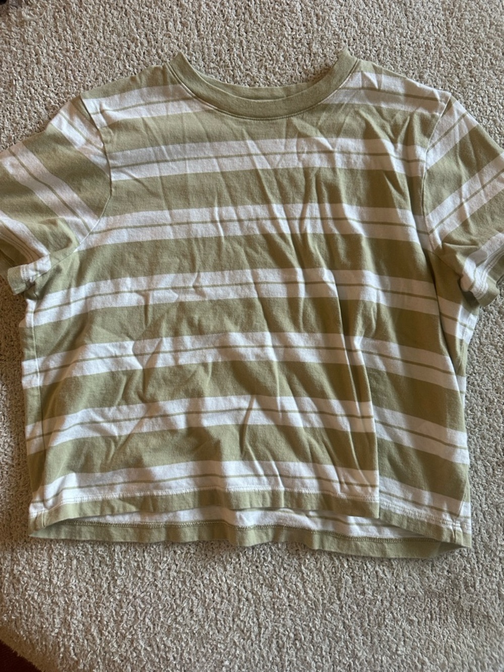 Madewell Olive Green and White Striped Short Sleeve Tee